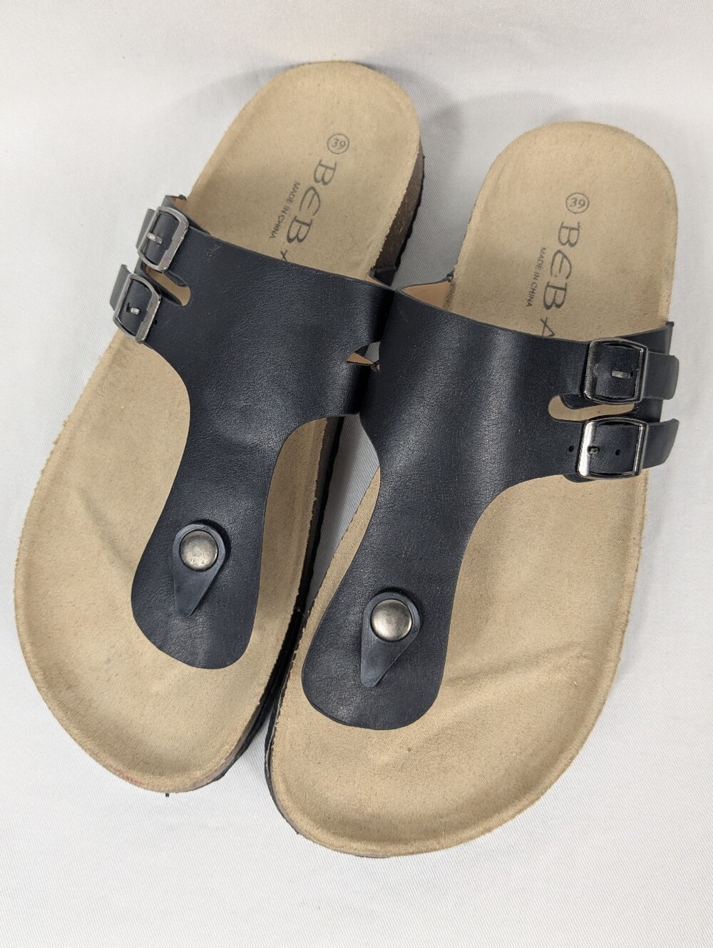 Womens Sandals T-Strap Soft Cork Black